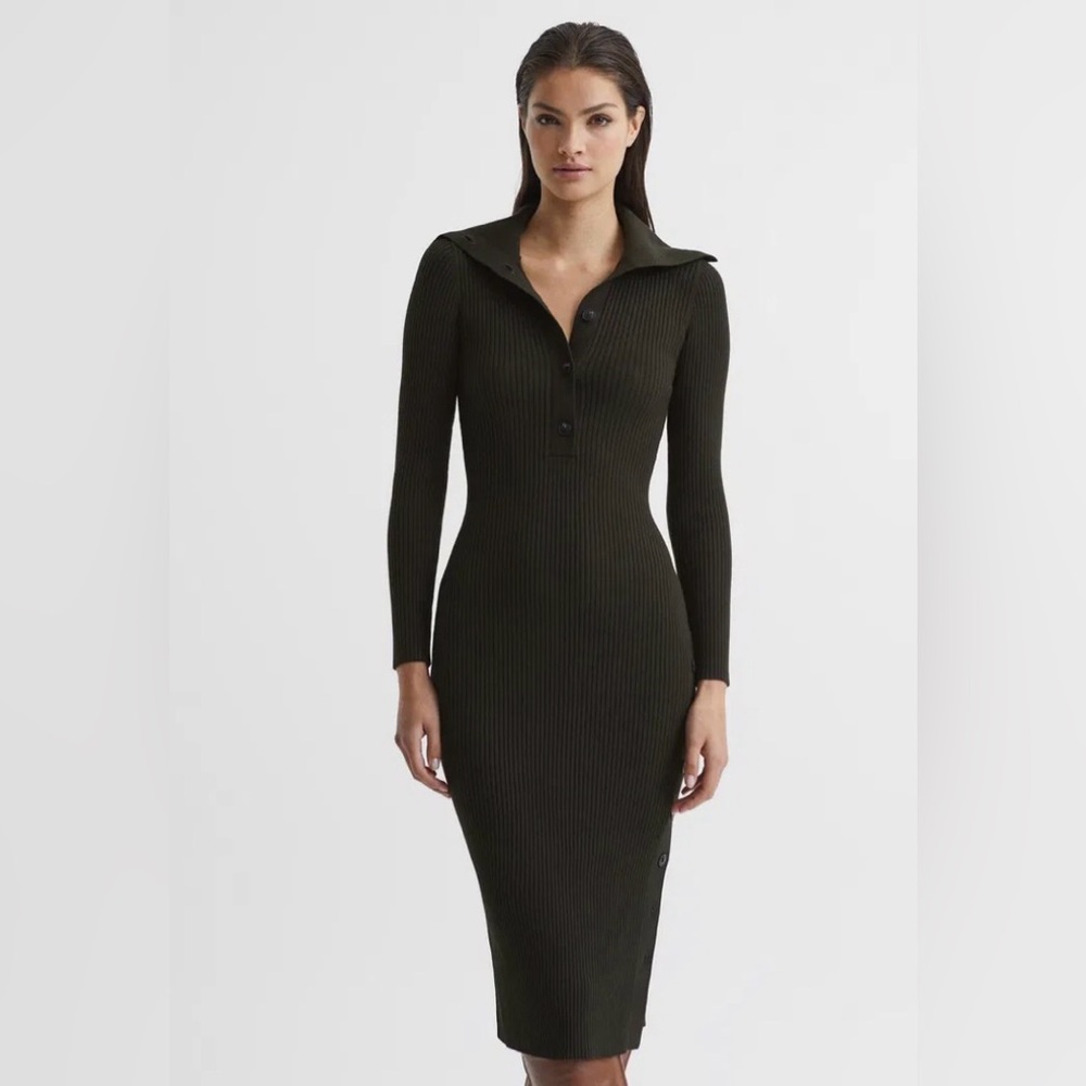 REISS Maddison Rib Knitted Midi Dress